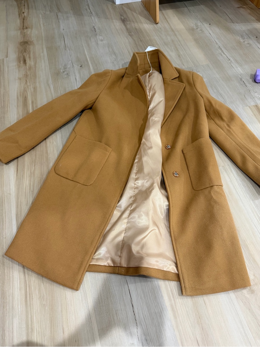 Camel Wool-Blend Single-Breasted Coat